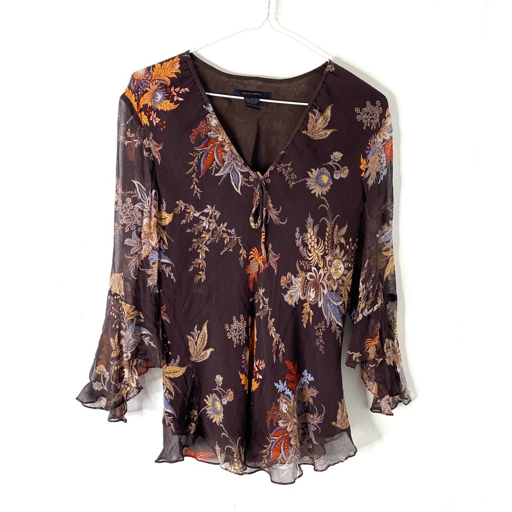 Anne Carson Floral Blouse - Brown, Orange, Blue